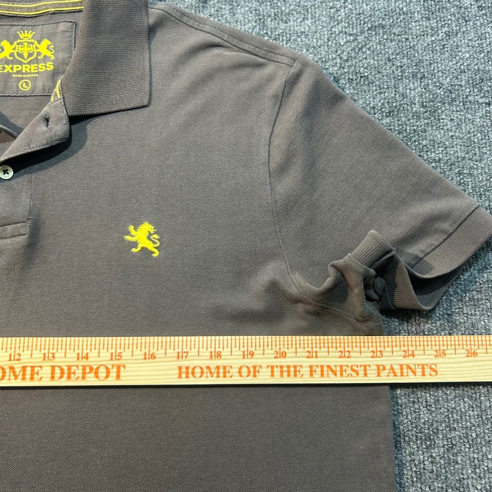 Express Mens Polo Size L Gray Pique Preppy Logo Casual - Picture 7 of 9